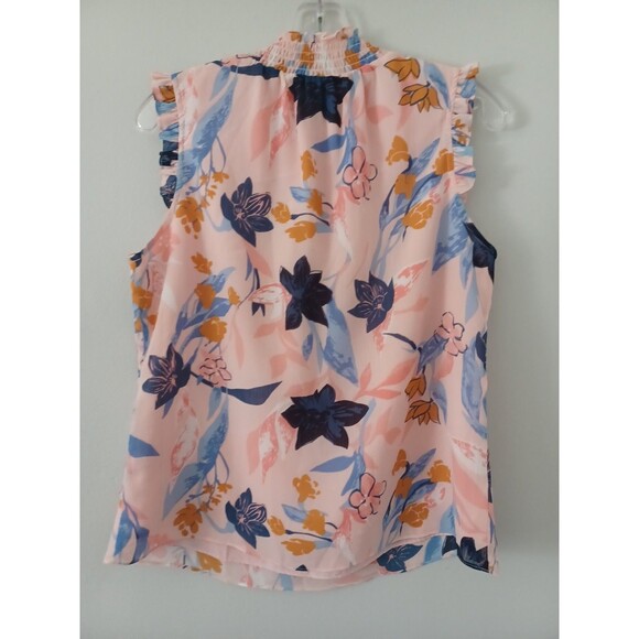 J. Crew pink floral mock neck sheer overlay blouse womens 4 feminine spring top - Picture 4 of 8